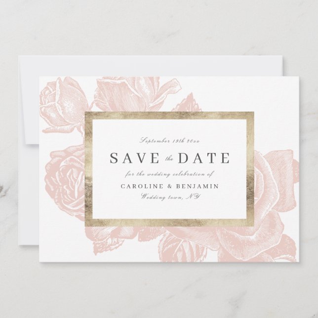 Save The Date Luxe rose blush or vintage enregistrer la date (Devant)