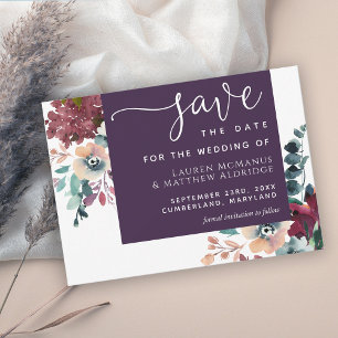 Save The Date Luxueuse aubergine violet florale Enregistrer la d