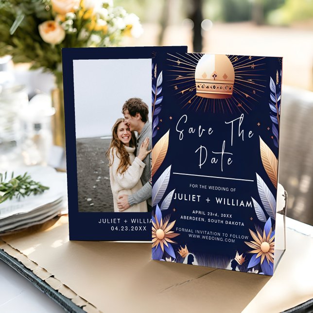 Save The Date Luxueux Fuchsia Crown Royal Blue Mariage (Créateur téléchargé)