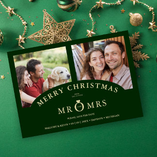 Save The Date Luxurious Trendy Dark Green Christmas 2 Photos