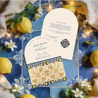 Save The Date Luxury Amalfi Gold Tile Lemon Wedding TLW26