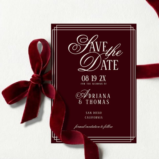Save The Date Luxury Burgundy Calligraphy Wedding (Créateur téléchargé)