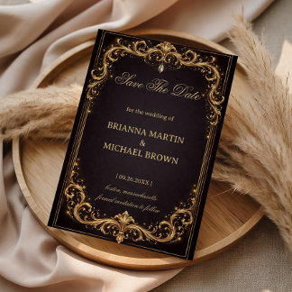 Save The Date Luxury Gold Ornate Sparkle