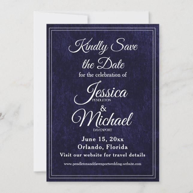 Save The Date Luxury Velvet Navy Blue Monogram Wedding (Devant)