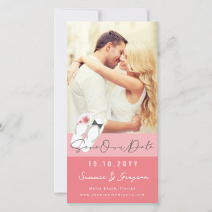 Save The Date M. Et Mme Flip Flops Pink Hibiscus Beach Photo