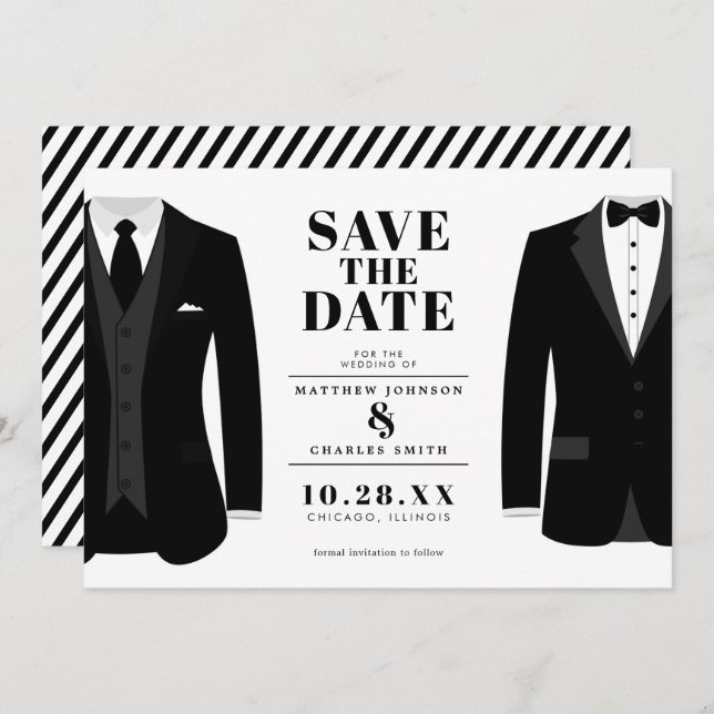 Save The Date M. & Mr. Modern Black Mariage Tux - Enregistrer la (Devant / Derrière)