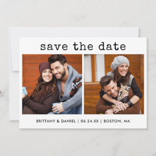 Save The Date Machine à écrire moderne à la mode Texte 2 Photos