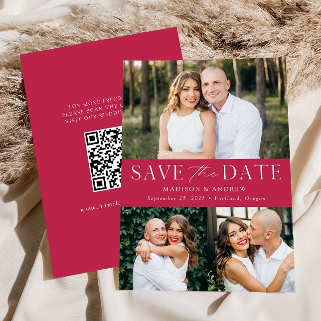 Save The Date Magenta 3 Photo QR Code (Créateur téléchargé)