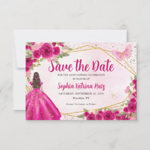 Save The Date Magenta Hot rose or Floral Princesse Quinceañera