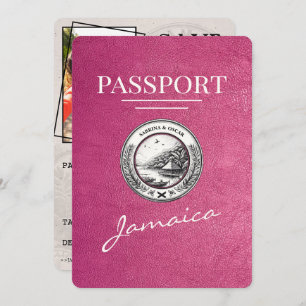 Save The Date Magenta Pink Jamaïque Passeport Enregistrer La Dat