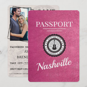 Save The Date Magenta Pink Nashville Passport Enregistrer La Dat
