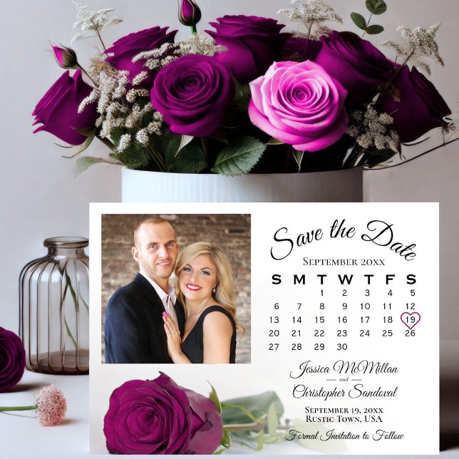 Save The Date Magenta Plum Rose Élégant calendrier de mariage et (Créateur téléchargé)