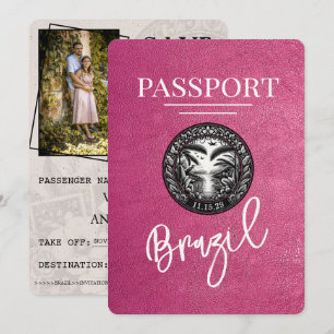 Save The Date Magenta Purple Brésil Passeport Enregistrer La Dat