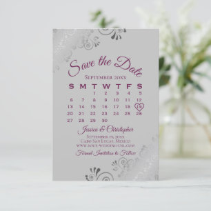 Save The Date Magenta sur les boucles d'argent gris Calendrier M