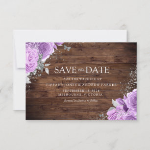 Save The Date Magique Rustique violet Lavande Rose Floral Mariag