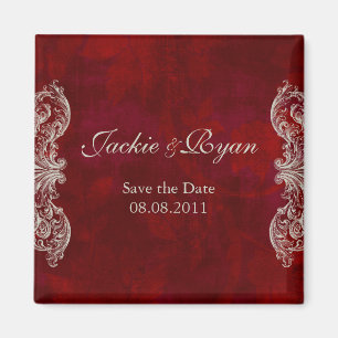 Save the Date Magnet Antique Roses Red