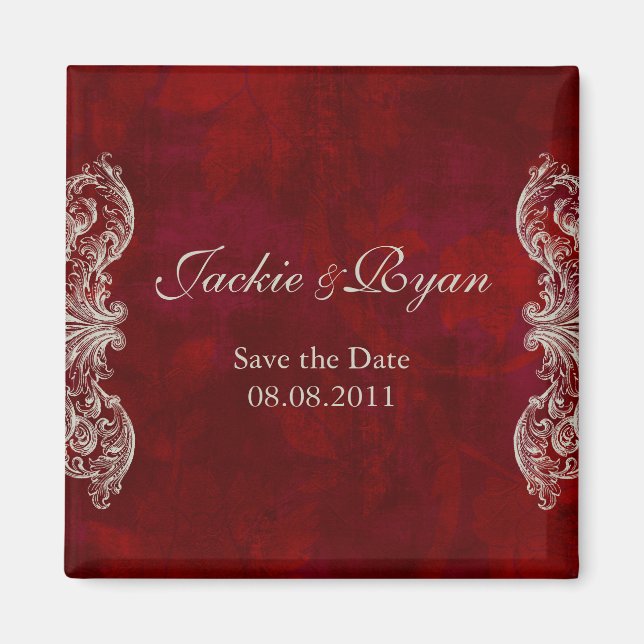 Save the Date Magnet Antique Roses Red (Front)