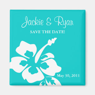 Save the Date Magnet Beach Wedding Hibiscus Blue