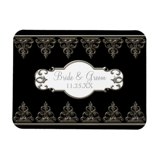 Save the Date Magnet Classic Baroque Swirl Silver (Horizontal)