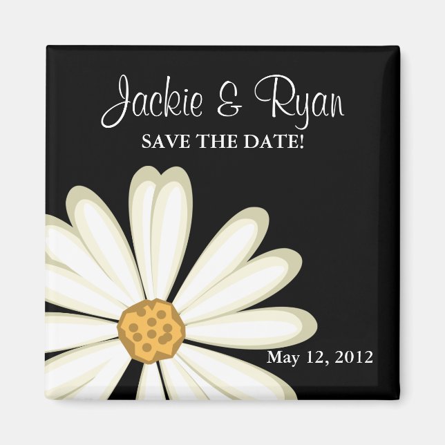Save the Date Magnet Daisy Wedding White Black (Front)