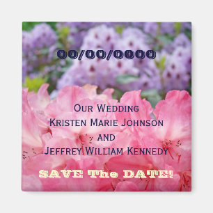 Save the Date! magnet favours Pink Rhododendrons