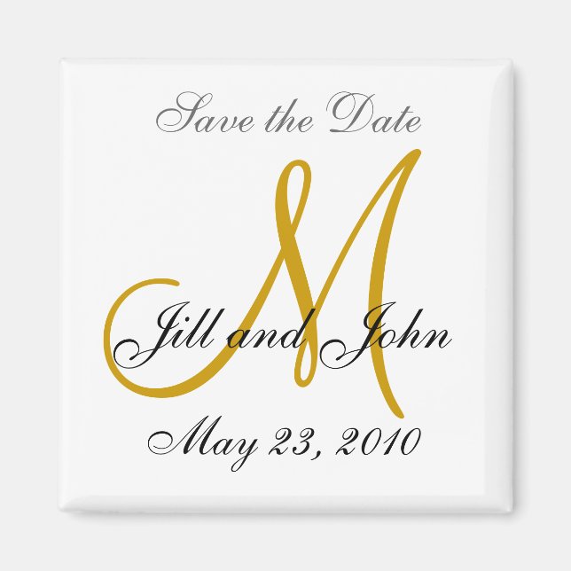 Save the Date Magnet First Names, Initials Gold (Front)