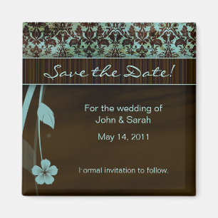 Save the Date Magnet floral damask blue brown