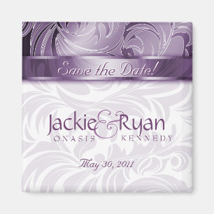 Save the Date Magnet Floral Leaf Purple Silver
