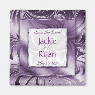 Save the Date Magnet Floral Leaf Purple Silver SQ
