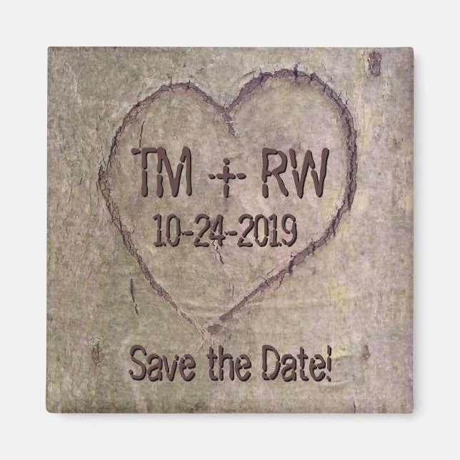 Save the Date Magnet, Heart Carved in Tree Magnet (Front)