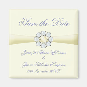 Save the Date Magnet Ivory with Pearl & Diamond