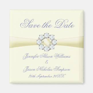 Save the Date Magnet Ivory with Pearl & Diamond