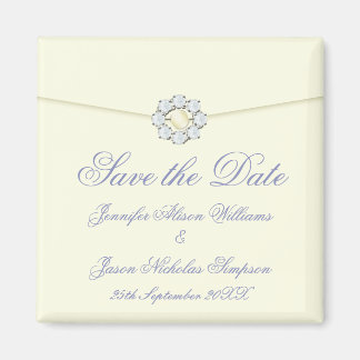 Save the Date Magnet Ivory with Pearl & Diamond