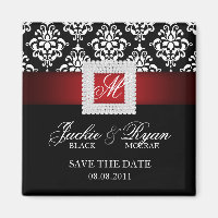 Save the Date Magnet Jewel Brooch Red Black White