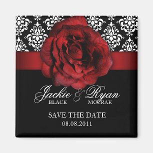 Save the Date Magnet Red Rose Damask