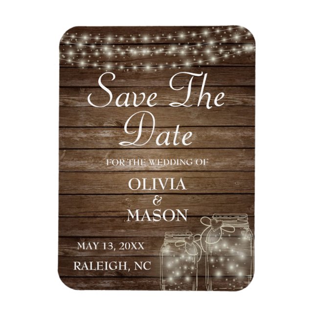 Save the Date Magnet Rustic Mason Jar Lights (Vertical)