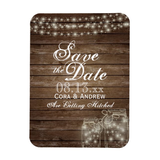 Save the Date Magnet - Rustic Mason Jar Lights (Vertical)