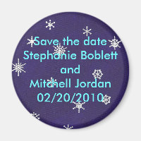 Save the date magnet, snowflakes on navy blue