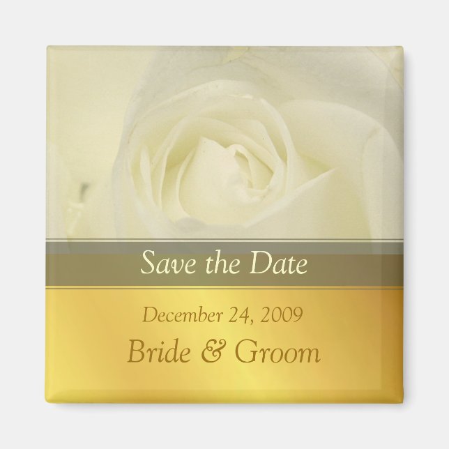Save the Date Magnet, white rose Magnet (Front)