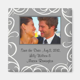 Save the Date Magnet with Swirls (grey)