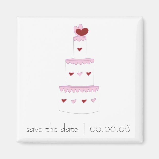 Save the Date Magnet with Wedding Cake Design (Front)