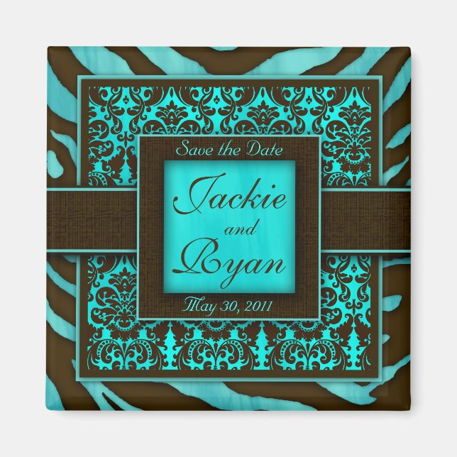 Save the Date Magnet Zebra Damask BB (Front)