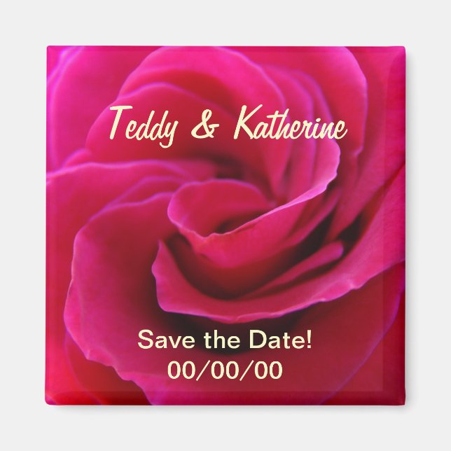 Save the Date magnets Wedding Pink Rose Favours (Front)