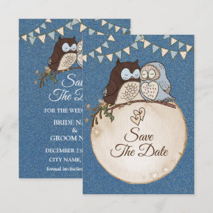 Save The Date Magnifique Mariage Bleu Marron Hibou Paillettes Sa