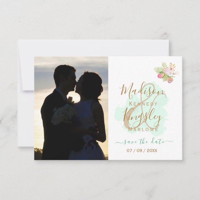 Save The Date Magnifique mariage bohème botanique vert citron 💚 (Devant)