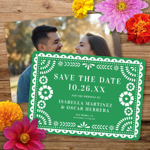 Save The Date Magnifique Ornate Papel Picado Photo Mariage vert