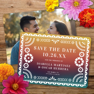 Save The Date Magnifique Papel Picado Photo Coucher de soleil Om