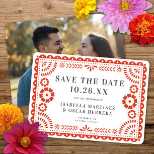 Save The Date Magnifique Papel Picado Photo Mariage rouge chaud