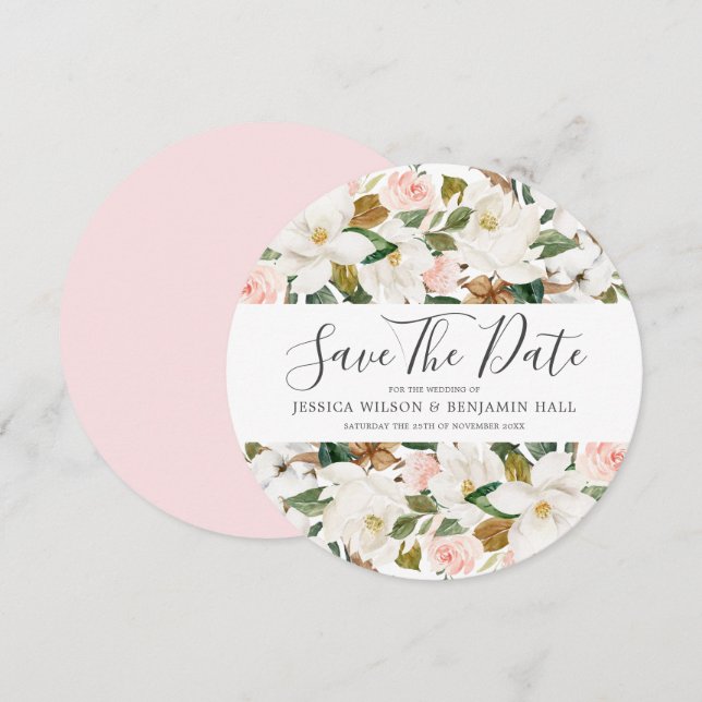 Save The Date Magnifiques Fleurs Aquarelles Roses et Blanches de (Devant / Derrière)