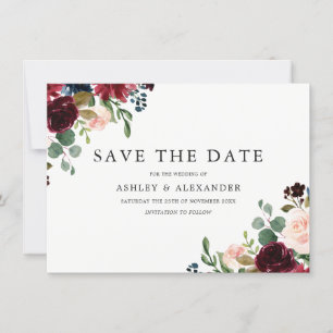 Save The Date Magnifiques Fleurs Roses et Bourgeon Élégant Maria